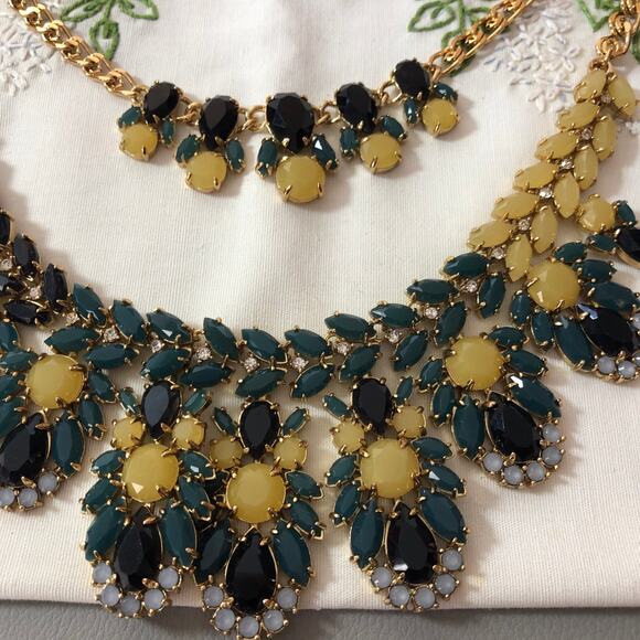 Kate Spade NEW Bib Collar Necklace Signed Chunky Gold Double Layer Geometric - Picture 4 of 11